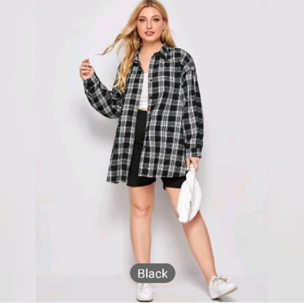 SHEIN Curve Plus Oversized Plaid Button Up Blouse. Size 3XL